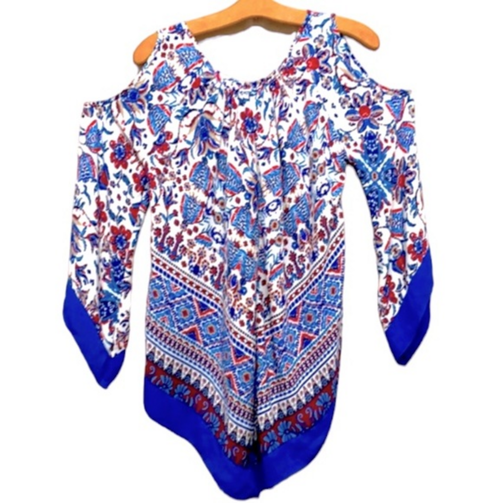 Cato size S‎ blouse tunic cut-out shoulders paisley-inspired boho pattern